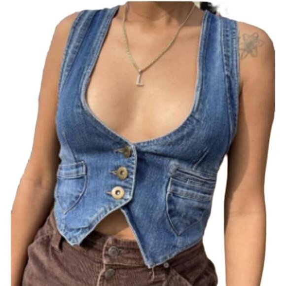 Y2K Cropped Waistcoat Vest (Small)